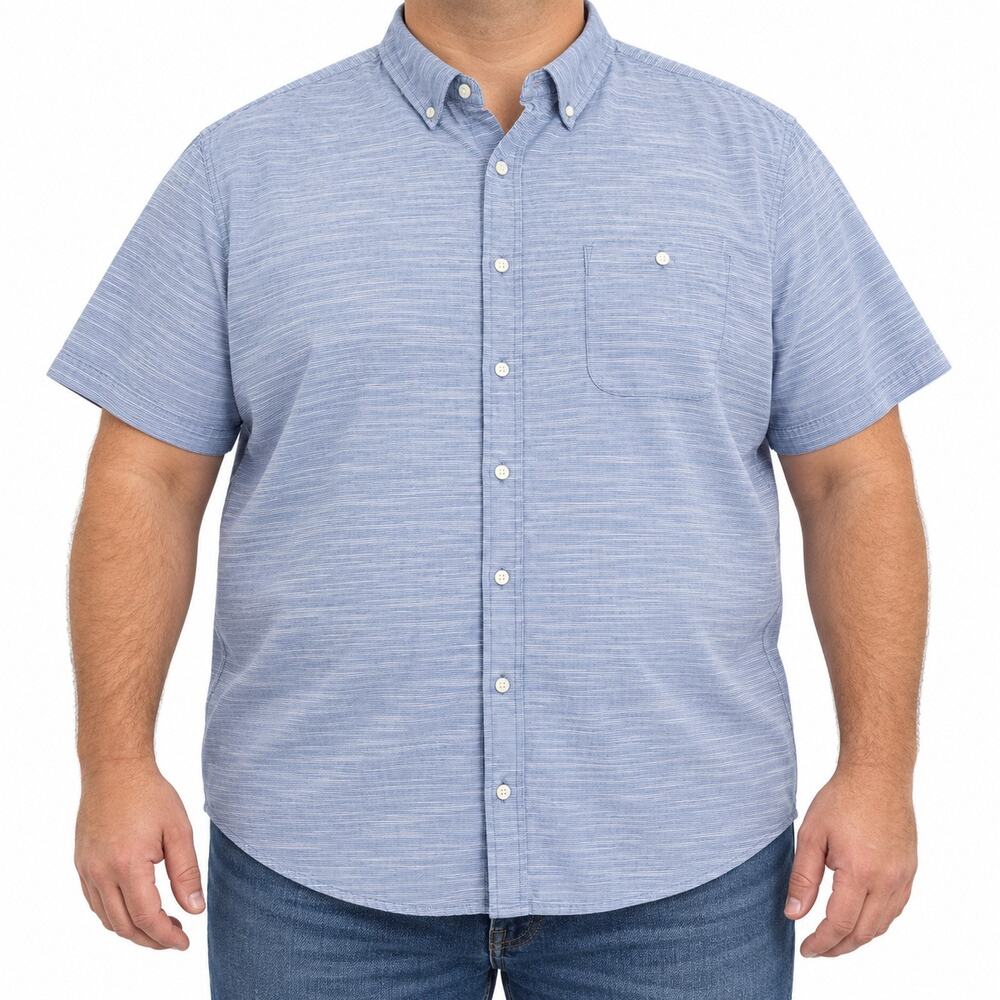Synrgy Shirt Mens 2XL Blue Stripe 100% Cotton Short Sleeve Button-Down Casual